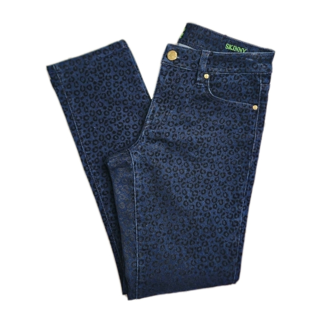 Nwot Skinny Jeans Mid-Rise Denim Leopard Suede Print By Roz & Ali Size 27